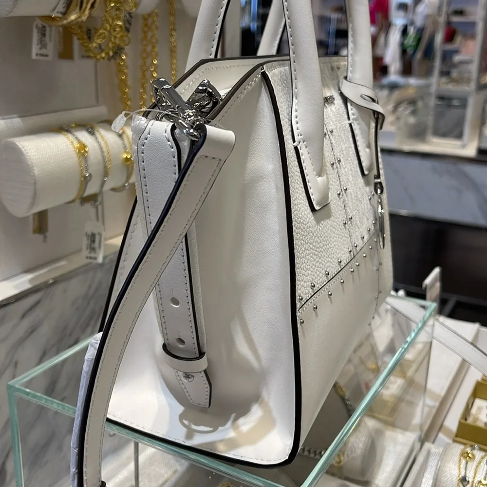 Michael Kors Avril Small Studded Patchwork and Signature Logo Satchel Crossbody - Picture 6 of 16